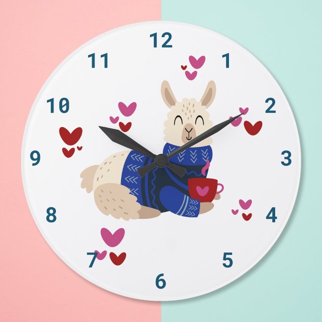 Grande Horloge Ronde Cute Llama Love (Créateur téléchargé)
