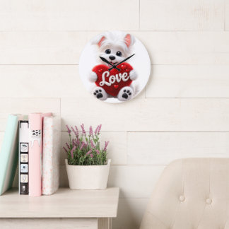 Grande Horloge Ronde Cute Love Puppy Baby Desig