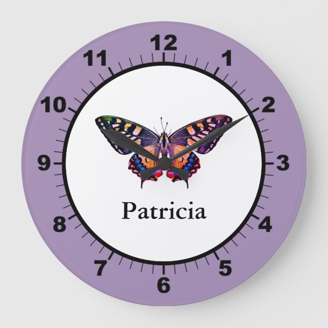 Grande Horloge Ronde Cute Modern Photography Butterfly Ajouter un nom (Recto)