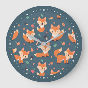 Grande Horloge Ronde Cute Motif Orange Fox