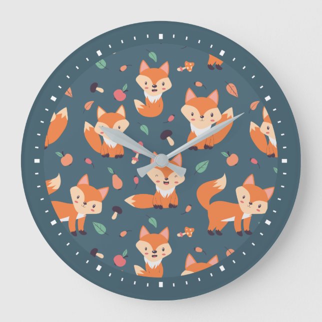 Grande Horloge Ronde Cute Motif Orange Fox (Recto)
