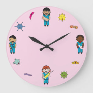 Grande Horloge Ronde Cute Multicultural Germ Fighters