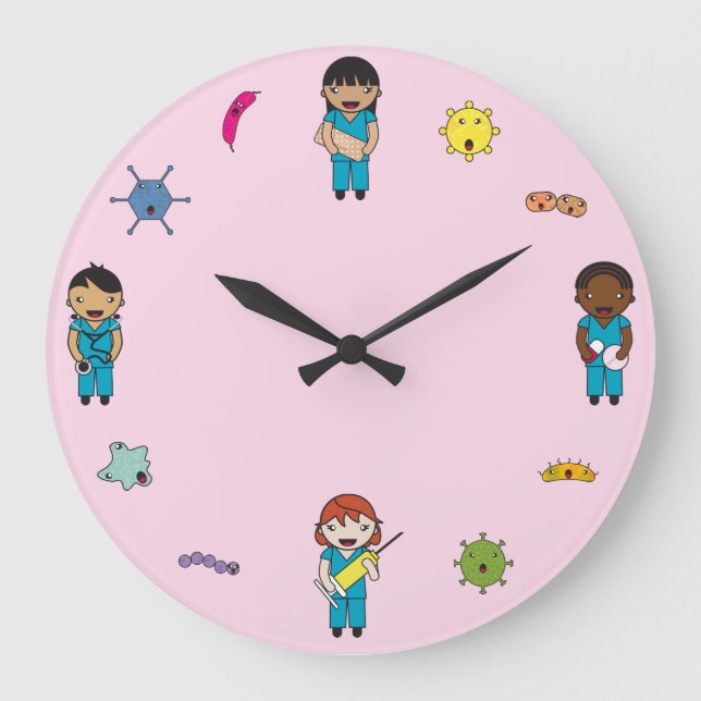 Grande Horloge Ronde Cute Multicultural Germ Fighters (Recto)