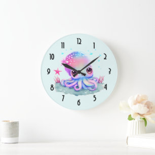 Grande Horloge Ronde Cute Octopus Sea Creator