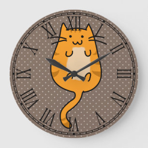 Grande Horloge Ronde Cute Orange Cat