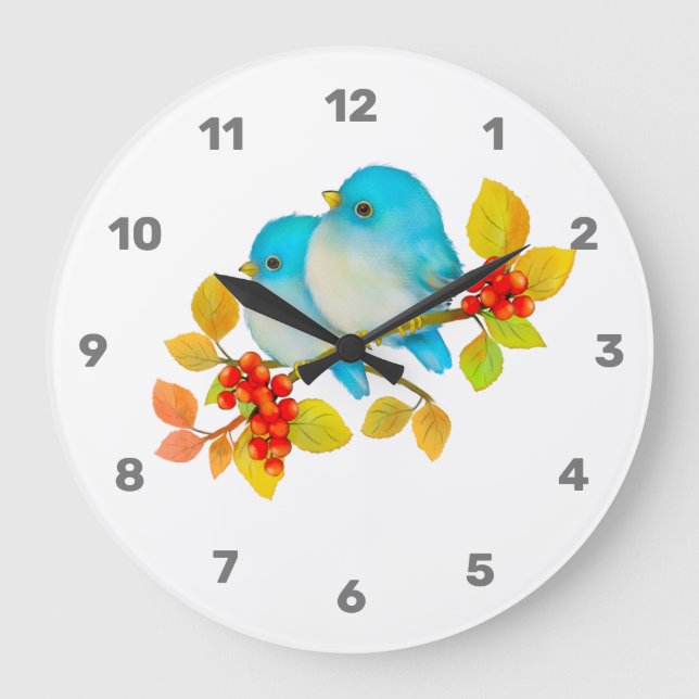 Grande Horloge Ronde Cute Pair of Bluebirds Wall Clock (Recto)