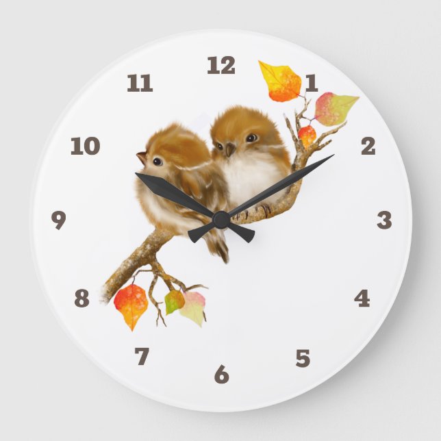 Grande Horloge Ronde Cute Pair of Sparrow Birds (Recto)