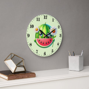 Grande Horloge Ronde Cute pastèque amoureux cuisine