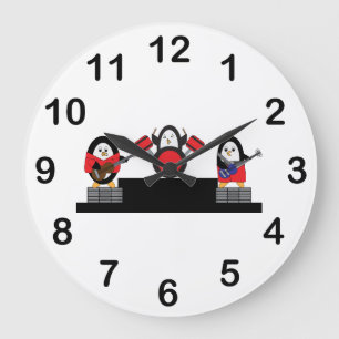 Grande Horloge Ronde Cute Penguin Rock and Roll Music Band