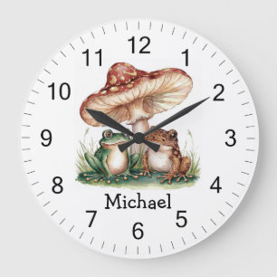 Grande Horloge Ronde Cute personnalisée tendance Happy Frog et Champign