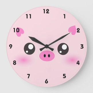 Grande Horloge Ronde Cute Pig Face - minimalisme kawaii