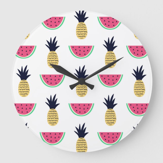 Grande Horloge Ronde Cute Pineapple et Watermelon Doodle Pattern (Recto)