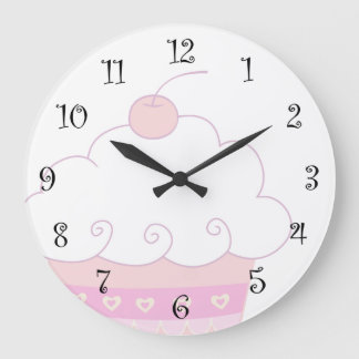 Grande Horloge Ronde Cute Pink Cupcake