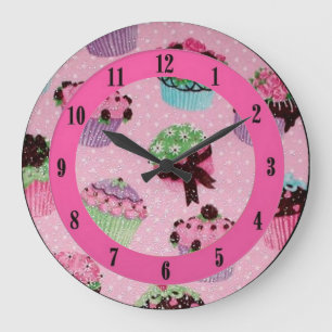 Grande Horloge Ronde Cute Pink Polka Dot Cupcake