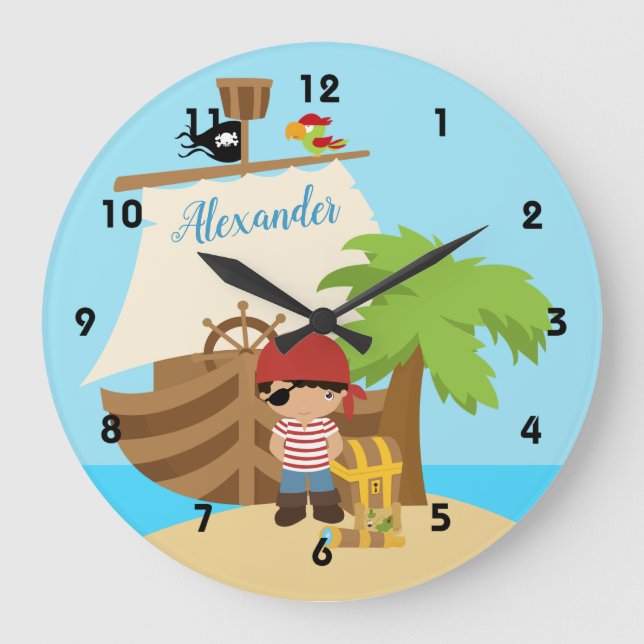 Grande Horloge Ronde Cute Pirate Boy & A Big Ship Custom (Recto)