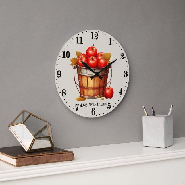 Grande Horloge Ronde Cute pomme fruits amoureux cuisine (Bureau)