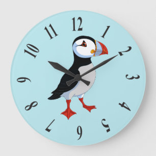 Grande Horloge Ronde Cute Puffin Design Clock