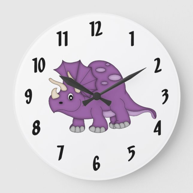 Grande Horloge Ronde Cute Purple Dinosaur Kid's wall-clock/Medium (Recto)