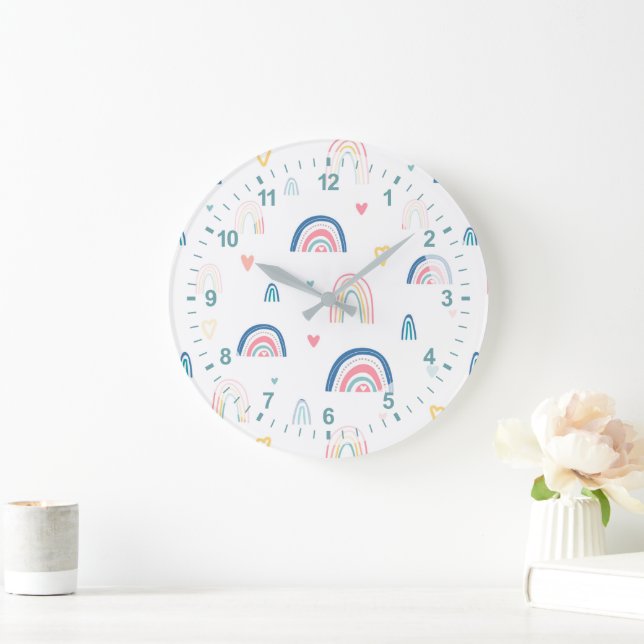 Grande Horloge Ronde Cute Rainbows & Hearts Motif (Maison)