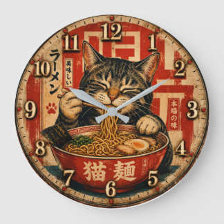 Grande Horloge Ronde Cute Ramen Cat