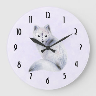 Grande Horloge Ronde Cute renard nordique avec marques florales
