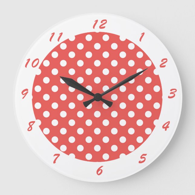 Grande Horloge Ronde Cute Retro Red White Polka (Recto)