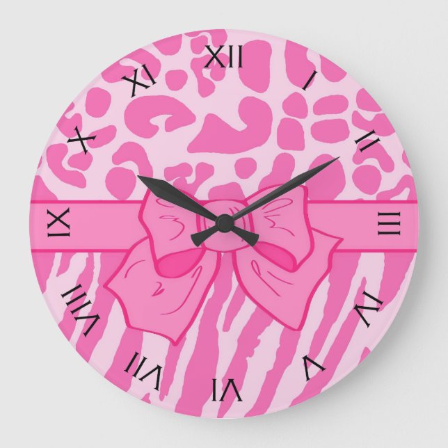Grande Horloge Ronde Cute rose Zebra Leopard Poster de animal et Girly  (Recto)