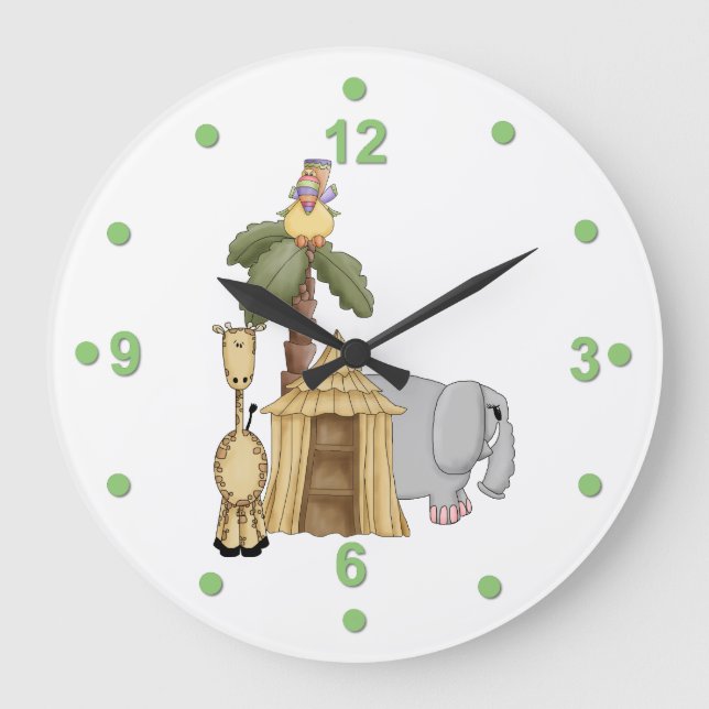 Grande Horloge Ronde Cute Safari Animals (Recto)