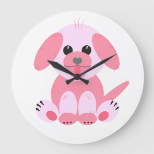 Grande Horloge Ronde Cute Simple Chien Chien Chien Rose Cartoon Girl