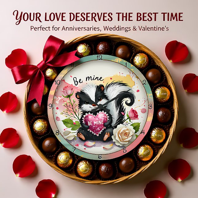 Grande Horloge Ronde Cute Skunk Valentine Heart (Créateur téléchargé)