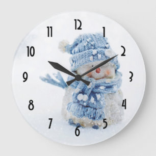 Grande Horloge Ronde Cute Snowman au photographe de Christmas