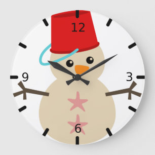 Grande Horloge Ronde Cute Snowman Made of Sand with Pail for Hat Large 