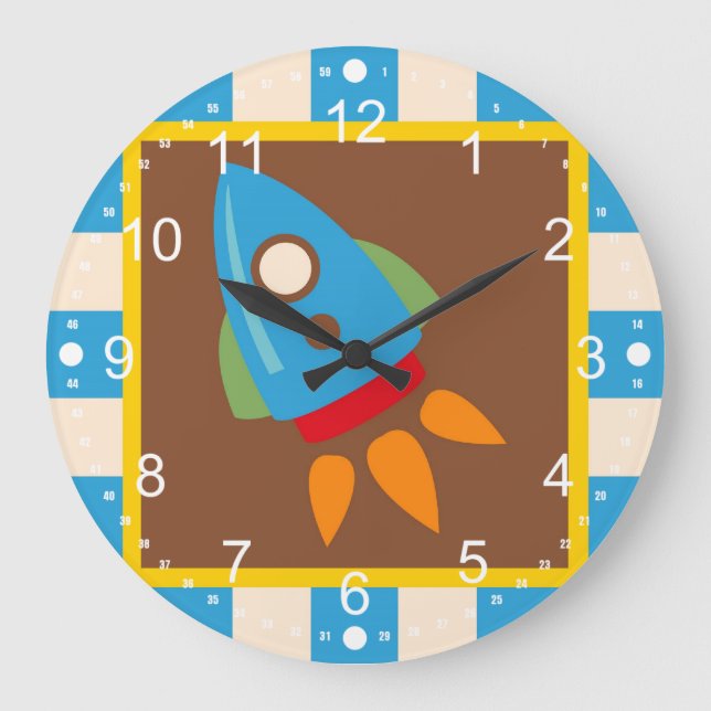 Grande Horloge Ronde Cute Space Ship Rocket Outer Space Kids (Recto)