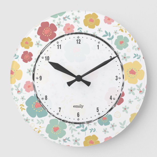 Grande Horloge Ronde Cute Spring Flowers (Recto)