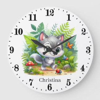 Grande Horloge Ronde Cute unisex baby fox ajouter nom