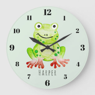 Grande Horloge Ronde Cute Unisex Watercolor Jungle Green Frog