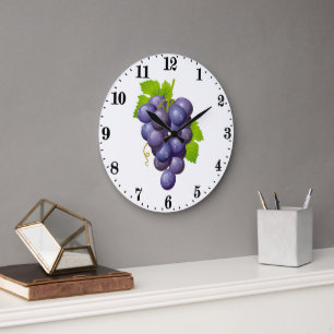 Grande Horloge Ronde Cute vigne violet décor de fruits de cuisine