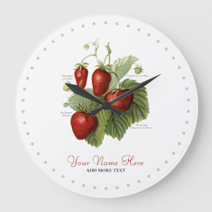 Grande Horloge Ronde Cute Vintage fraise Variétés Ajouter Votre Nom