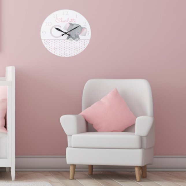 Grande Horloge Ronde Cute Watercolor Pink Polka (Créateur téléchargé)