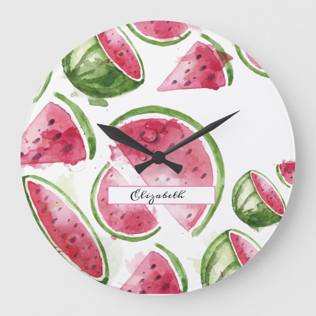 Grande Horloge Ronde Cute Watercolor Watermelon  (Recto)