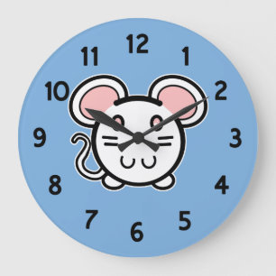 Grande Horloge Ronde Cute White Mousie