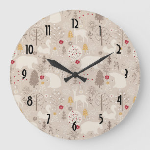 Grande Horloge Ronde Cute Woodland Animaux Motifs nordiques