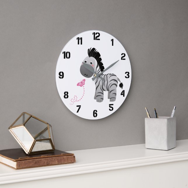 Grande Horloge Ronde Cute Zebra and Butfly Nursery (Bureau)
