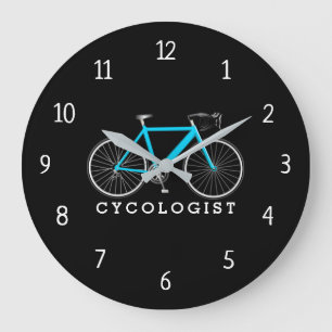 Grande Horloge Ronde Cycliste Aqua Bicycle On Black Large Clock