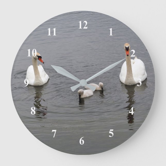 Grande Horloge Ronde Cygnets de cygne muet photo d'eau (Recto)