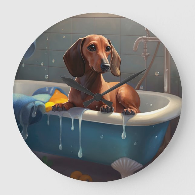 Grande Horloge Ronde Dachshund Bathtime Fun (Recto)