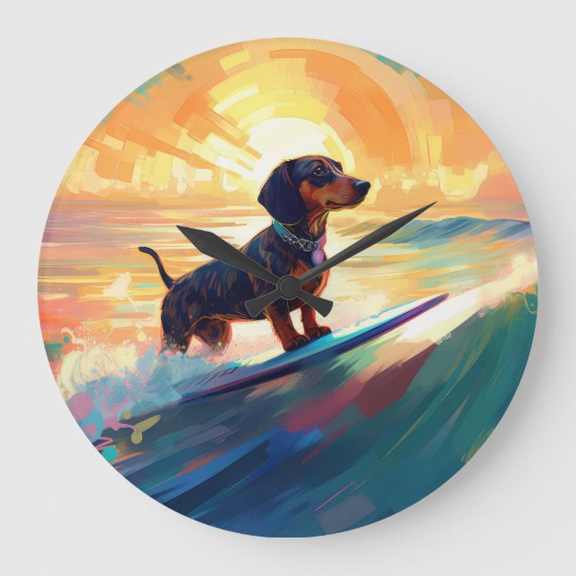 Grande Horloge Ronde Dachshund Beach Surf Peinture (Recto)