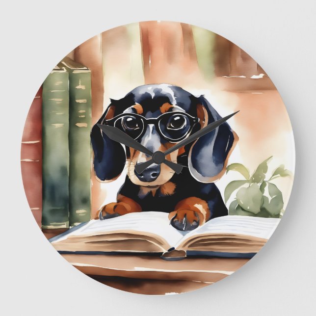 Grande Horloge Ronde Dachshund en aquarelle (Recto)