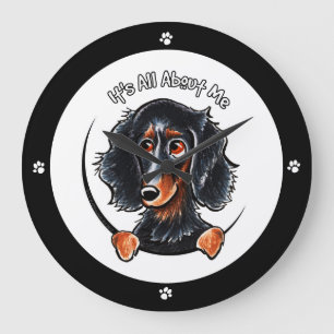 Grande Horloge Ronde Dachshund Longhé noir Tan IAAM