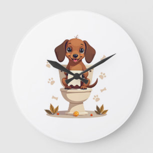 Grande Horloge Ronde Dachshund Mignon Vintage sur Toilettes Dessin Anim